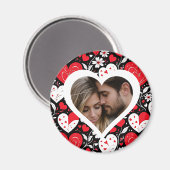 Rode, zwarte en witte harten en bloemen foto magneet (Voorkant / Achterkant)