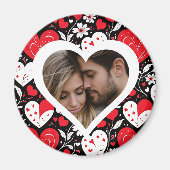 Rode, zwarte en witte harten en bloemen foto magneet (Voorkant)