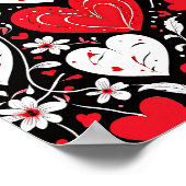 Rode, zwarte en witte harten en bloemen foto poster (Hoek)