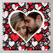 Rode, zwarte en witte harten en bloemen foto poster (Voorkant)