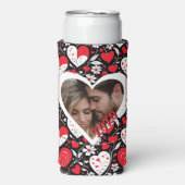 Rode, zwarte en witte harten en bloemen foto seltzer blikjeskoeler (Seltzer Voorkant)