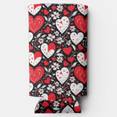 Rode, zwarte en witte harten en bloemen foto seltzer blikjeskoeler (Achterkant)