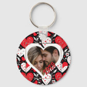 Rode, zwarte en witte harten en bloemen foto sleutelhanger (Voorkant)
