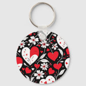 Rode, zwarte en witte harten en bloemen foto sleutelhanger (Achterkant)