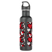 Rode, zwarte en witte harten en bloemen foto waterfles (Achterkant)