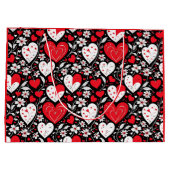 Rode, zwarte en witte harten en bloemen groot cadeauzakje (Achterkant)