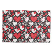 Rode, zwarte en witte harten en bloemen kussensloop (Achterkant-Links)