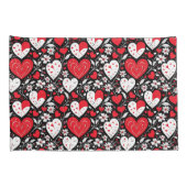 Rode, zwarte en witte harten en bloemen kussensloop (Achterkant-Rechts)