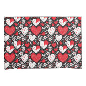 Rode, zwarte en witte harten en bloemen kussensloop (Voorkant-Rechts)