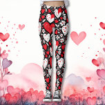 Rode, zwarte en witte harten en bloemen patroon leggings<br><div class="desc">Rode,  zwarte en witte bloemen en hartjes vormen de leggings van vrouwen. Deze leggings zijn super leuk voor romantische feestdagen zoals een jubileum of Valentijnsdag.</div>