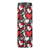 Rode, zwarte en witte harten en bloemen patroon thermosbeker (Achterkant)
