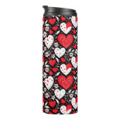 Rode, zwarte en witte harten en bloemen patroon thermosbeker (Geroteerd rechts)