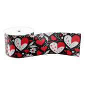 Rode, zwarte en witte harten en bloemen Valentijns Grosgrain Lint (Spoel)