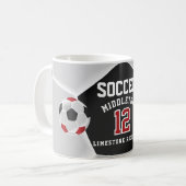 Rode, zwarte en witte ⚽ koffiemok (Voorkant links)