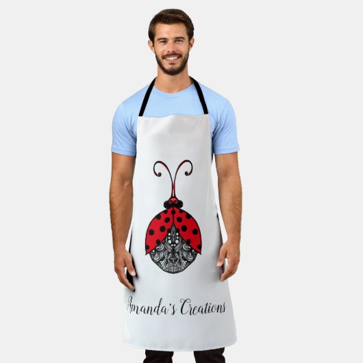 Rode zwarte en witte lijnhoeklak schort (Gedragen)