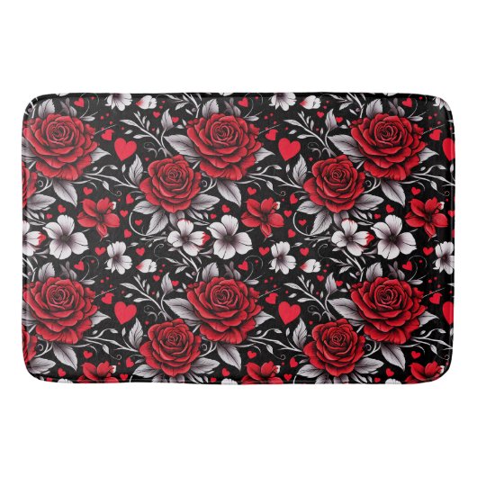 , rode, zwarte en witte rozen, harten badmat (Voorkant)