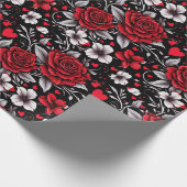 , rode, zwarte en witte rozen, harten cadeaupapier (Hoek)