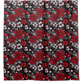 , rode, zwarte en witte rozen, harten douchegordijn (Voorkant)