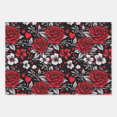 , rode, zwarte en witte rozen, harten inpakpapier vel (Voorkant)