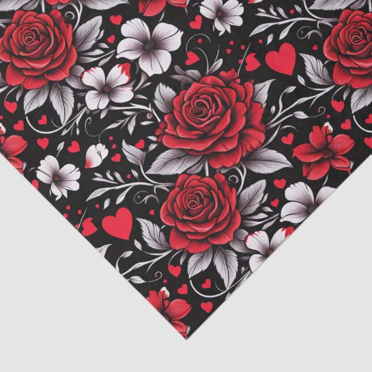 , rode, zwarte en witte rozen, harten tissuepapier (Detail)