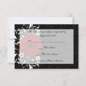 Rode, Zwarte en Witte Scroll Gerbera Daisy RSVP Kaartje (Achterkant)