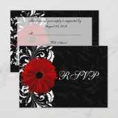 Rode, Zwarte en Witte Scroll Gerbera Daisy RSVP Kaartje (Voorkant / Achterkant)