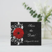 Rode, Zwarte en Witte Scroll Gerbera Daisy Save The Date (Staand voorkant)