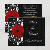 Rode, Zwarte en Witte Scroll Gerbera Daisy Save The Date (Voorkant / Achterkant)