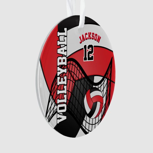 Rode, zwarte en witte volleybal 🏐 2 ornament (voorkant)