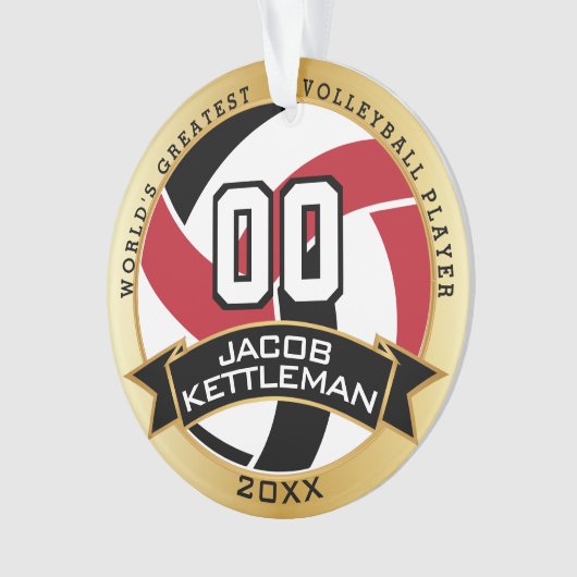 Rode, zwarte en witte volleybal | DIY-tekst Ornament (voorkant)