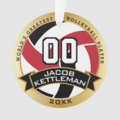 Rode, zwarte en witte volleybal | DIY-tekst Ornament (voorkant)