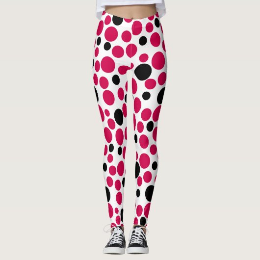 Rode zwarte erwten retro op witte achtergrond leggings (Voorkant)