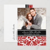 Rode zwarte foto Bewaar de datum bruiloft Briefkaa Aankondigingskaart (Voorkant / Achterkant)