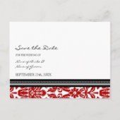 Rode zwarte foto Bewaar de datum bruiloft Briefkaa Aankondigingskaart (Achterkant)