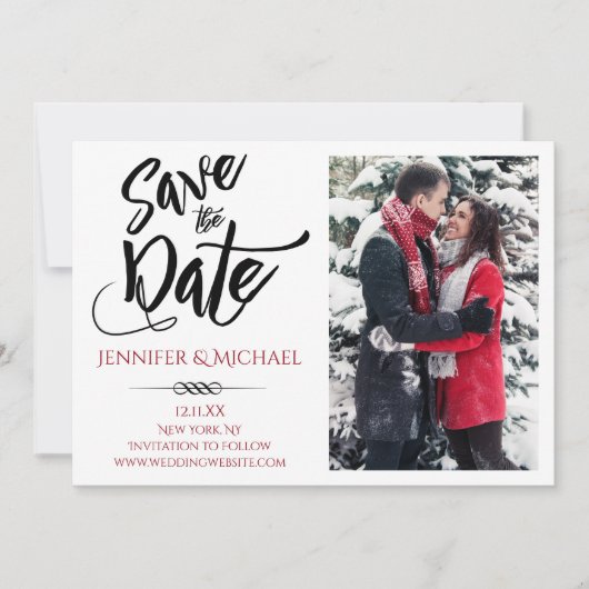 Rode zwarte foto Sla de datum op Save The Date (Voorkant)