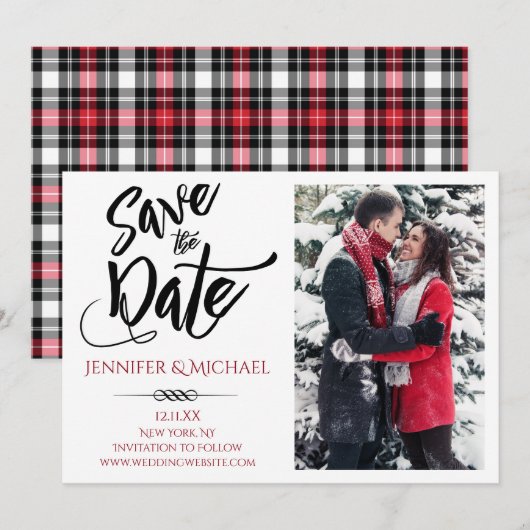 Rode zwarte foto Sla de datum op Save The Date (Voorkant / Achterkant)