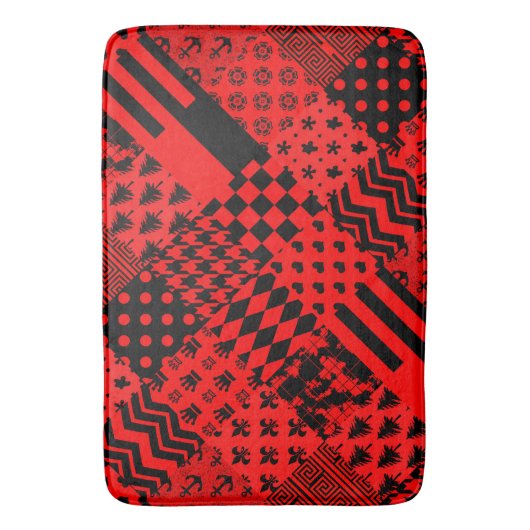 Rode zwarte gemengde patronen Patchwork ontwerp Badmat (Voorkant Verticaal)