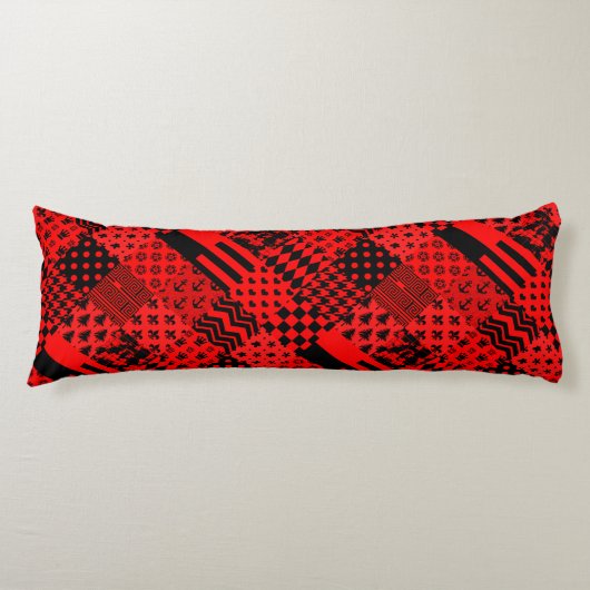 Rode zwarte gemengde patronen Patchwork ontwerp Lichaamskussen (Voorkant)