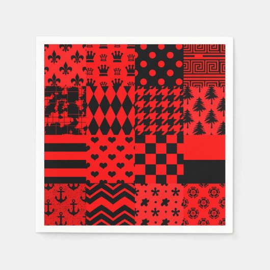 Rode zwarte gemengde patronen Patchwork ontwerp Servet (Voorkant)