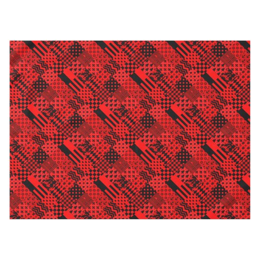 Rode zwarte gemengde patronen Patchwork ontwerp Tafelkleed (Voorkant (Horizontaal))
