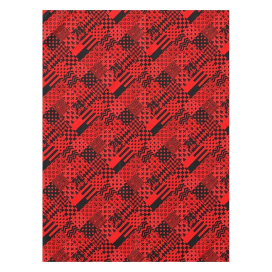 Rode zwarte gemengde patronen Patchwork ontwerp Tafelkleed (Voorkant)