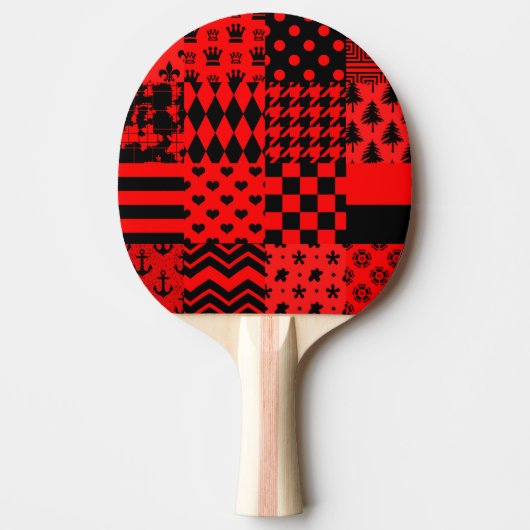 Rode zwarte gemengde patronen Patchwork ontwerp Tafeltennisbatje (Voorkant)