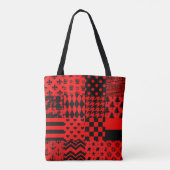 Rode zwarte gemengde patronen Patchwork ontwerp Tote Bag (Achterkant)