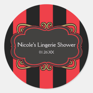 Rode zwarte gestreepte gouden lingerie douche stic ronde sticker