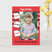 Rode zwarte geweldige dochterfotoverjaardag kaart (Gele Bloem)