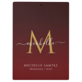 Rode Zwarte Goud Schrift Typografie Naam Monogram Klembord (Achterkant)