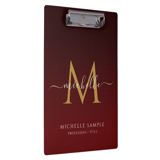 Rode Zwarte Goud Schrift Typografie Naam Monogram Klembord (Rechts)