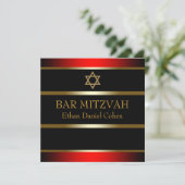 Rode Zwarte Gouden Bar Mitzvah Kaart (Staand voorkant)