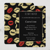 Rode zwarte gouden lippen 50e verjaardag kaart (Voorkant / Achterkant)