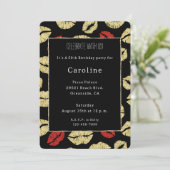 Rode zwarte gouden lippen 50e verjaardag kaart (Staand voorkant)